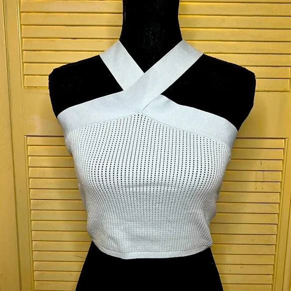 Babaton light blue crisscross knit top size large crop top - Picture 1 of 6